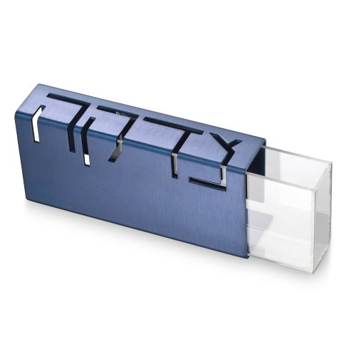 Contemporary Anodized Aluminum Charity Tzedakah Box, Blue - Adi Sidler