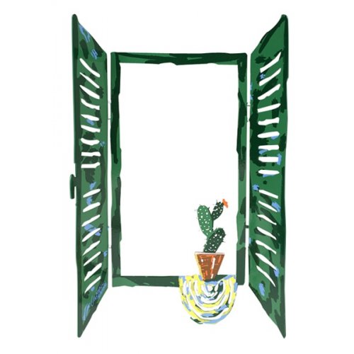 Free Standing Open Window Sculpture - Cactus in Plant Pot by David Gerstein