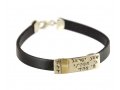 Leather Men Bracelet with Gold Band & Silver Shema Yisrael in Hebrew  Studio Golan