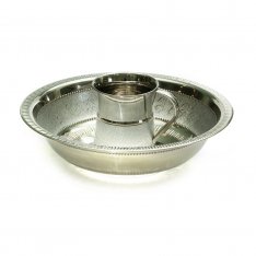 Silver Colored Netilat Yadayim wash Cup and Matching Bowl with Wavy Design