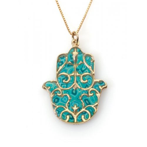 Turquoise Hamsa Necklace By Adina Plastelina