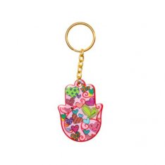 Yair Emanuel Gold Key Chain with Enamel Finish - Hamsa Hand with Colorful Hearts