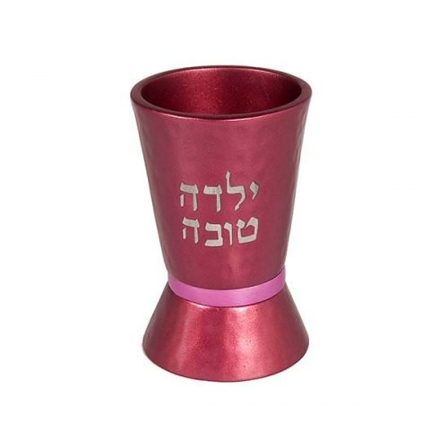 Yalda Tov Good Girl Small Maroon Kiddush Cup with Pink Band - Yair Emanuel