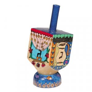 Hand Painted Wood Dreidel with Stand, Hanukkah Images Small - Yair Emanuel