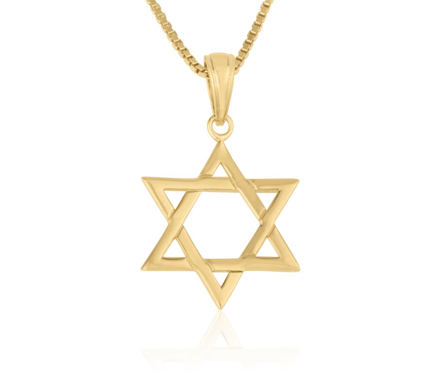 14K Gold Pendant Necklace, Classic Style Star of David Pendant – Smooth Finish