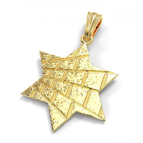 14K Gold Pendant Star of David with Jerusalem Wall Kotel Design