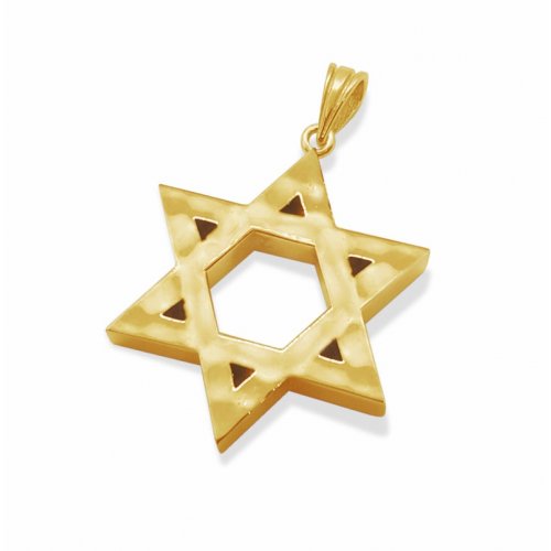 14K Gold Star of David Pendant, Double Sided - Smooth and Hammered Surfaces