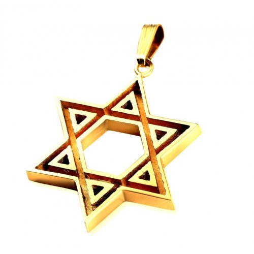 14K Gold Star of David Pendant with Channel Design - Double Sided