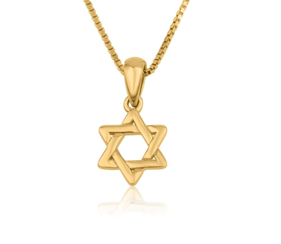 14K Solid Gold Necklace with Star of David Pendant, a Smooth Finish