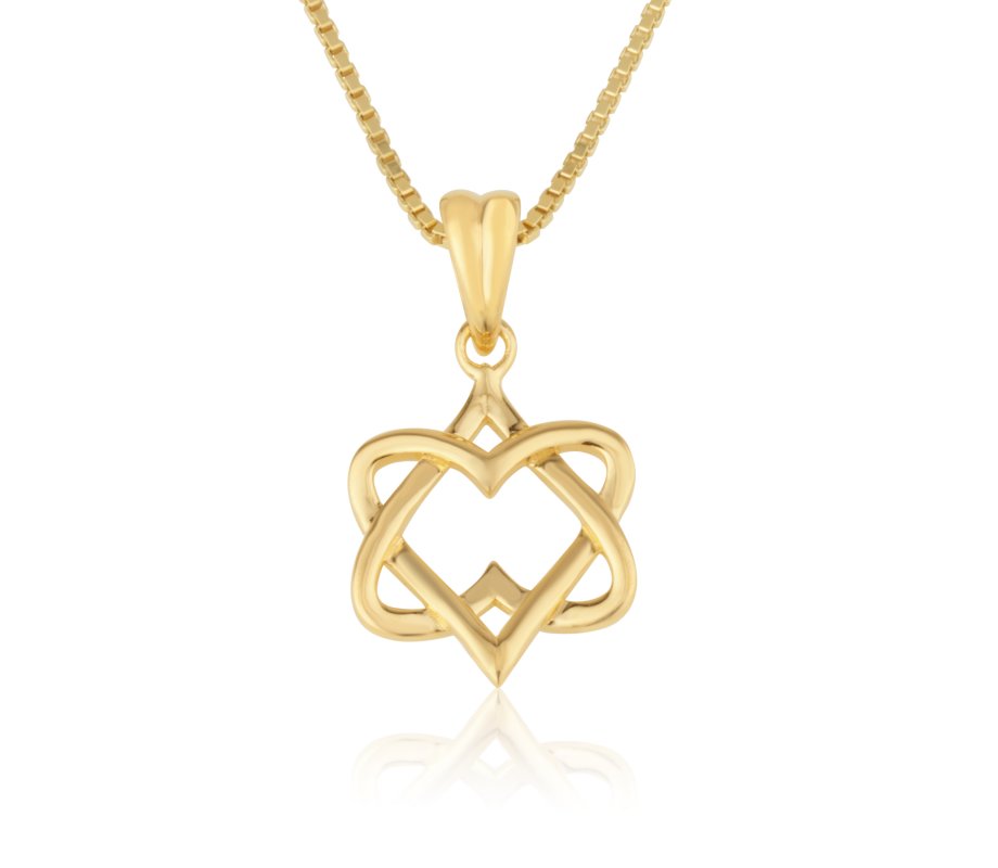 14k Gold Necklace and Pendant – Two Intertwined Hearts Forming a Star of David