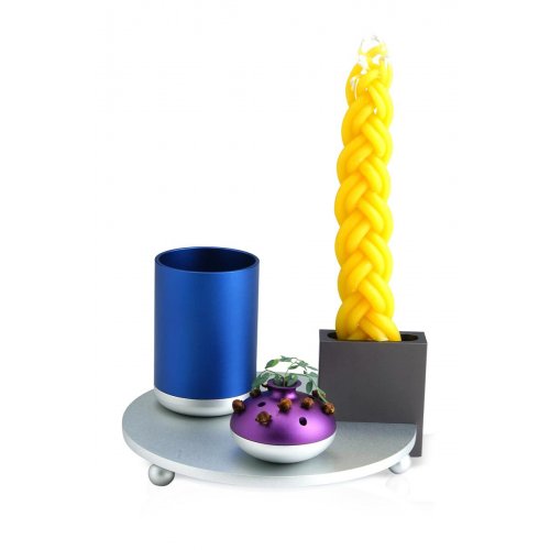 4-Piece Anodized Aluminum Havdalah Set in Blue and Gray - Dabbah Judaica