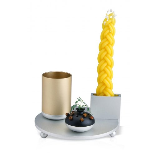 4-Piece Anodized Aluminum Havdalah Set in Gold and Silver - Dabbah Judaica