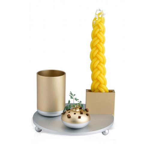 4-Piece Anodized Aluminum Havdalah Set in Gold and Silver- Dabbah Judaica