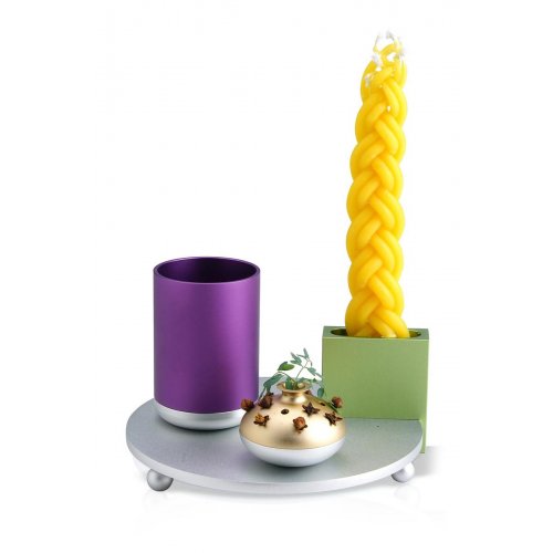 4-Piece Anodized Aluminum Havdalah Set in Purple and Green - Dabbah Judaica