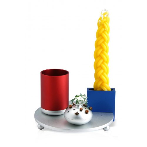 4-Piece Anodized Aluminum Havdalah Set in Red and Blue- Dabbah Judaica
