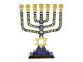 7-Branch Menorah with Judaic & Jerusalem Images & Star of David, Dark Blue - 9.5