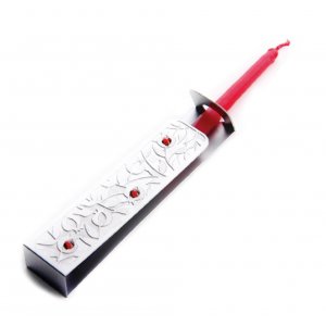 Stainless Steel Wand Menorah Lighter with Pomegranate Motif - Dorit Judaica