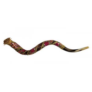 Decorated Yemenite Shofar - Red Flower