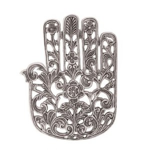 Hamsa Trivet with Floral Decoration, Silver - Yair Emanuel