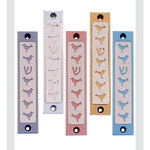 Mezuzah Case with Six Doves and Shin, In Light Colors, 4 Inches Height - Agayof