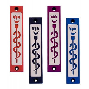 Mezuzah Case with Healing Snake Image in Dark Colors at 4 Inches Height - Agayof