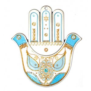 Dove Hamsa in White and Blue by Shahaf