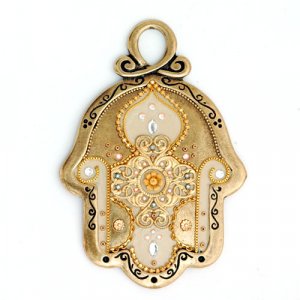 Ester Shahaf Wall Hamsa in Oriental Gold Tones