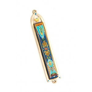 Blue and Green Oriental Pewter Mezuzah - Ester Shahaf