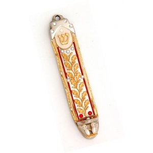 Gold Color Leaf Mezuzah Case - Ester Shahaf