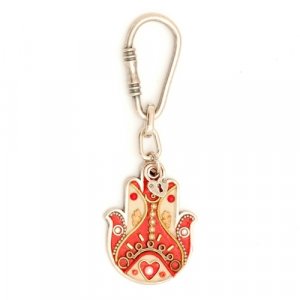 Hamsa Key Ring by Shahaf in Red and Beige colors