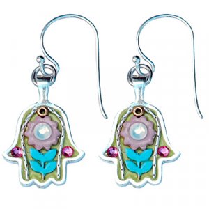 Silver Hamsa Flower Earrings - Ester Shahaf