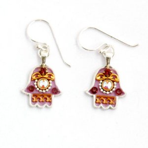 Maroon-purple Hamsa Earrings - Ester Shahaf