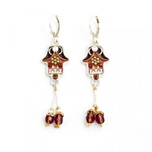 Autumn Tones Hamsa Earrings with Beads - Ester Shahaf