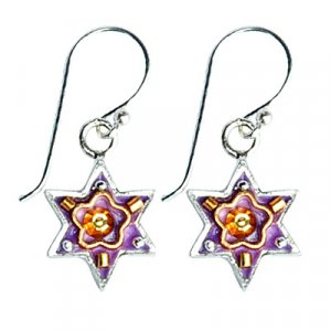 Purple Flower Star of David Earrings - Ester Shahaf