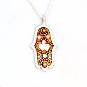 Heart Hamsa Necklace in Autumn Tones - Shahaf