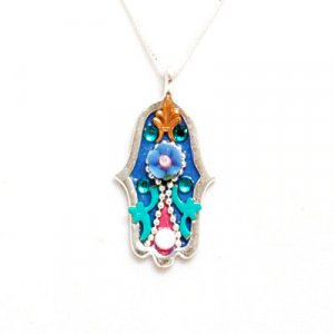 Blue Flower Hamsa Necklace by Shahaf