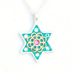 Silver Flower Star of David necklace by Ester Shahaf