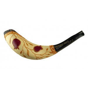 Pomegranate Painted Ram's Horn Shofar - Dark