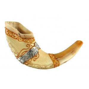 Jerusalem Painted Ram's Horn Shofar - Light