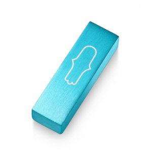 Anodized Aluminum Car Mezuzah Turquoise, Engraved Hamsa - Adi Sidler