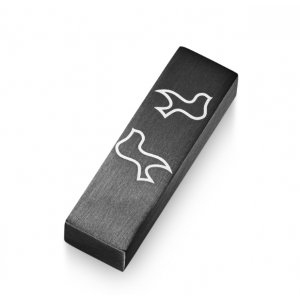 Brushed Aluminum Car Mezuzah Peace Doves, Black - Adi Sidler