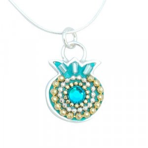 Turquoise Silver Pomegranate Necklace - Shahaf