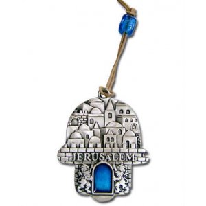 Jerusalem Wall Hamsa with Blue Stone by Yealat Chen