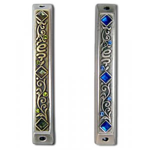 Flowing Design Mezuzah Case with Colored Stones