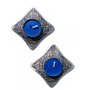 Small Art Nouveau Travel Candlestics with blue stone