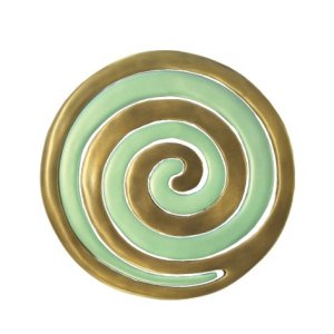 Two-in-One Anodized Aluminum Gold and Green Trivets, Swirls - Yair Emanuel