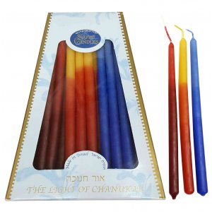 Light Blue and Fire Colors Handmade Safed Chanukah Candles