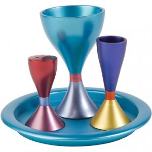 Contemporary Anodized Aluminum 4-Piece Havdalah Set, Multicolored - Yair Emanuel