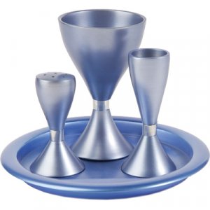 Contemporary Anodized Aluminum 4-Piece Havdalah Set, Blue - Yair Emanuel