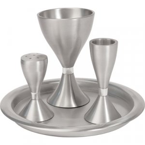 Contemporary Anodized Aluminum 4-Piece Havdalah Set, Silver - Yair Emanuel